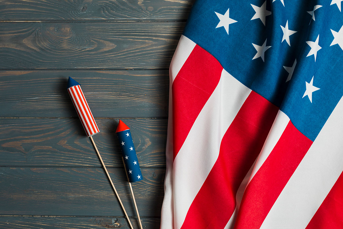 American flag and fireworks on a table